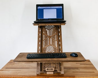 Standing desk laptop stand, Wood work station, Laptop stand, Modern desk, Adjustable desk stand, Sit Stand Desk
