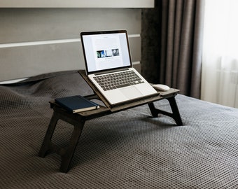 Wood Laptop Stand, Adjustable Desk, Folding Legs, Home Office, Computer Holder, Foldable Lap Desk, Folding Bed Tray