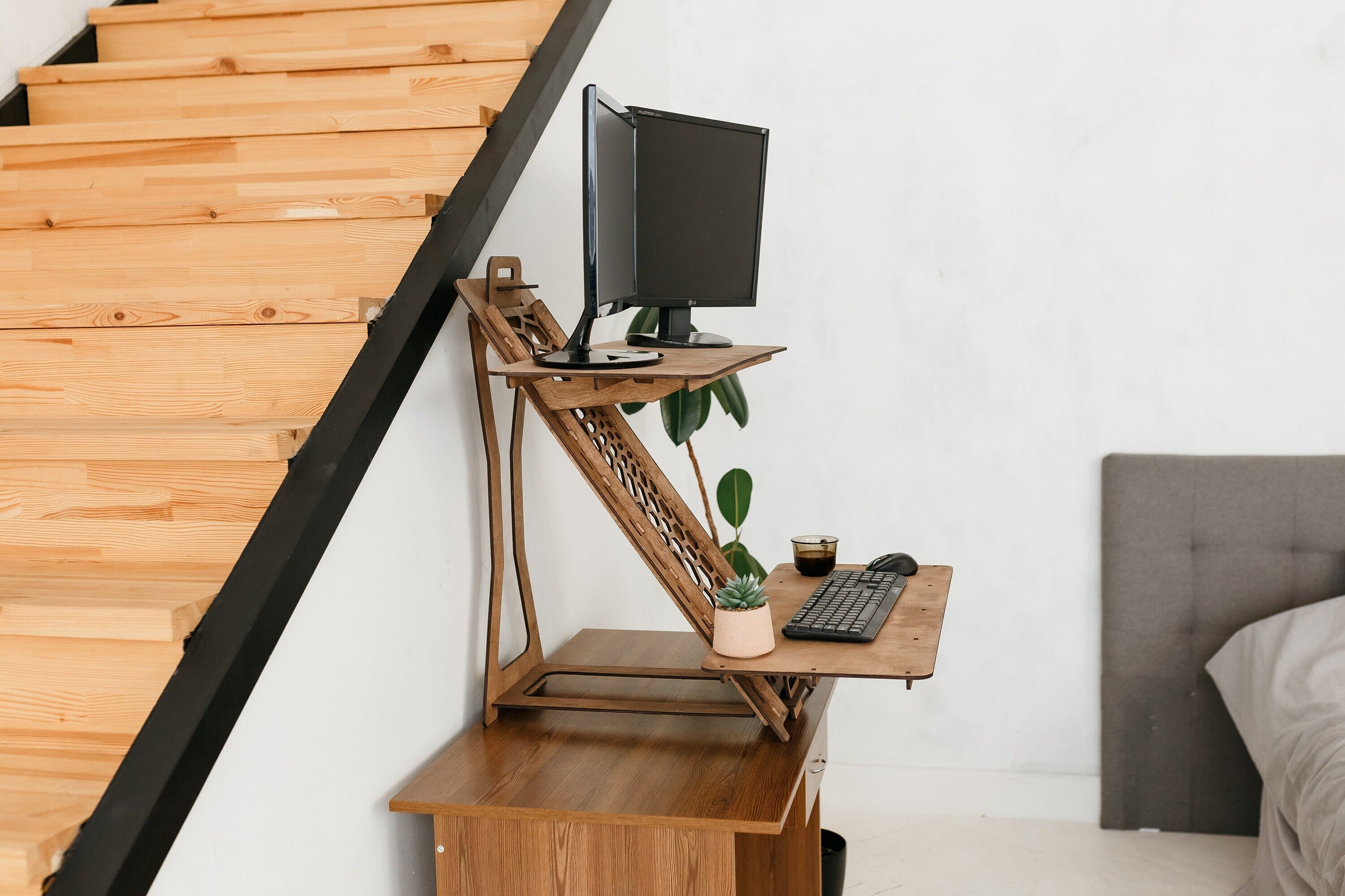 Computer Table Working Stand Standing Desk Wood Work Station Laptop Stand Modern Desk Adjustable ...