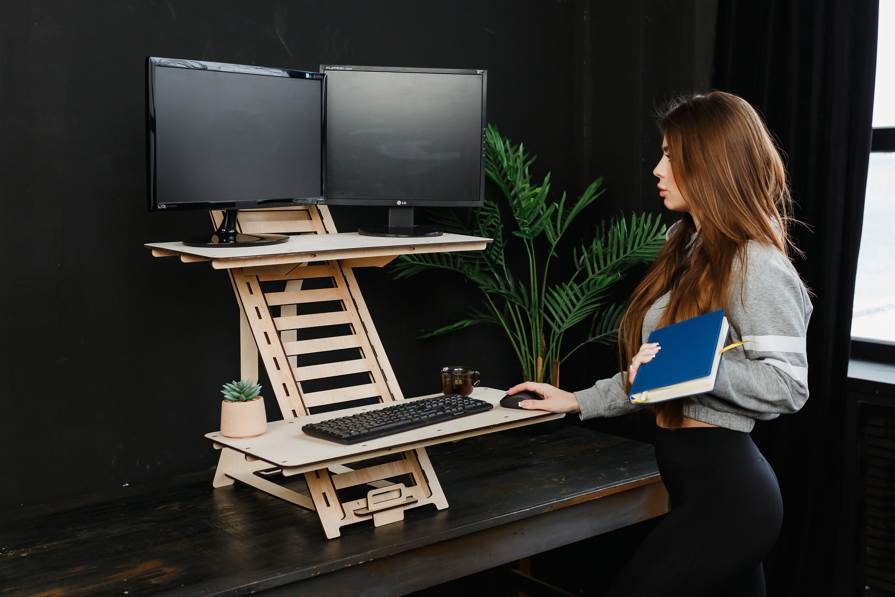 Standing laptop stand Standing desk Wood work station Laptop Etsy