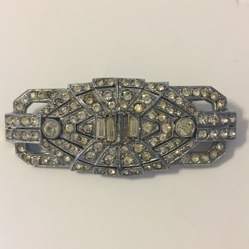Art Deco Czechoslovakia Rhinestone Trombone Barrel shops Clasp Brooch Jewelry Antique