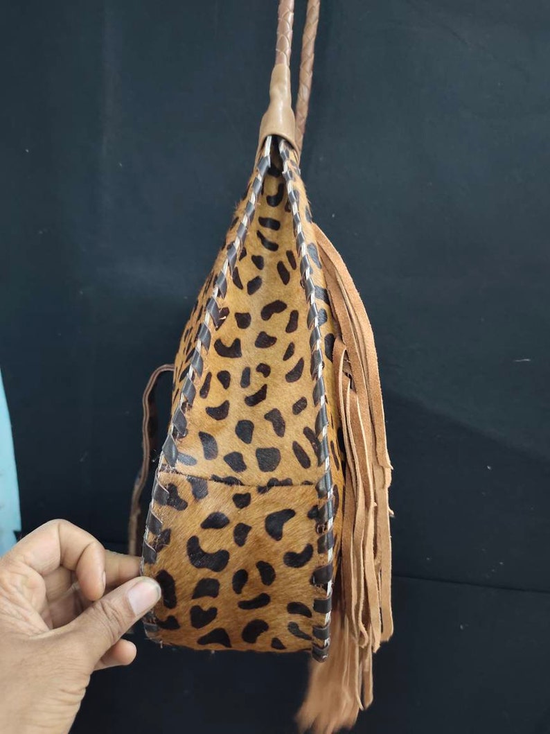 Handmade gypsy leather brown pakistani textile bag