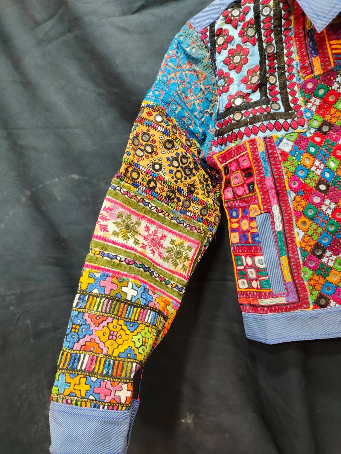 Mirror worked Denim jacket Etsy