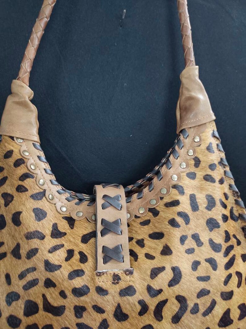 Handmade gypsy leather brown pakistani textile bag