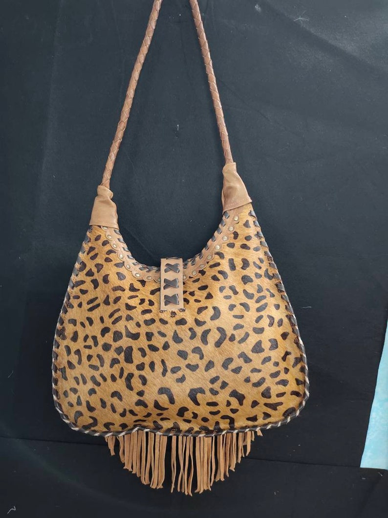 Handmade gypsy leather brown pakistani textile bag
