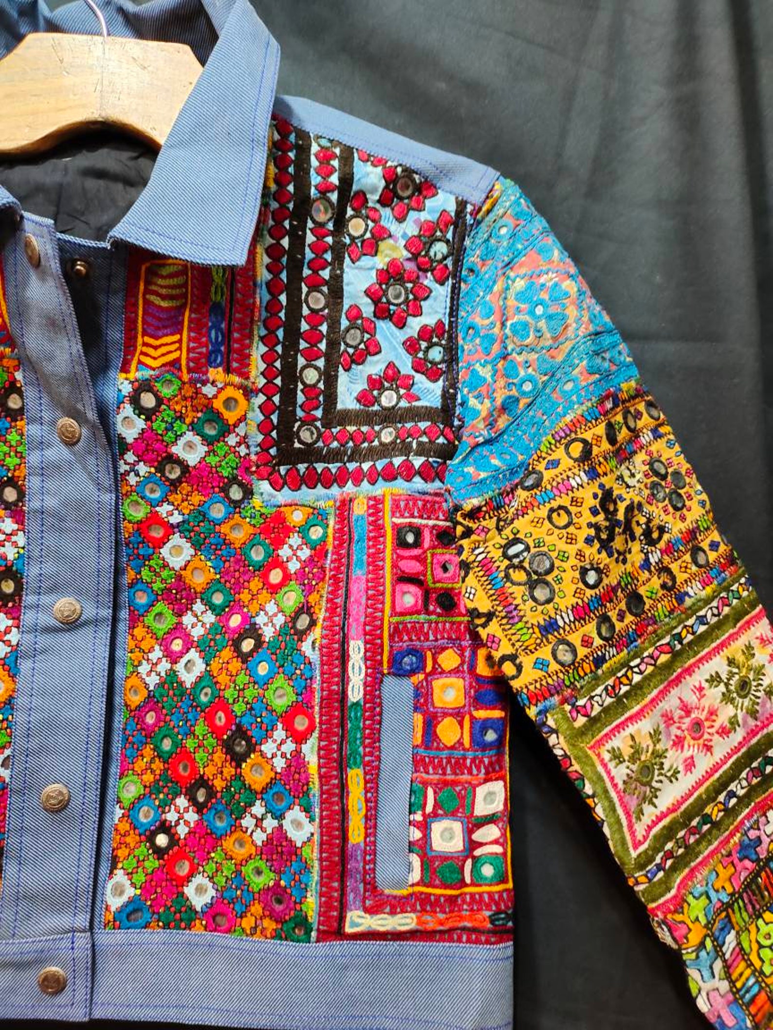 Mirror worked Denim jacket Etsy