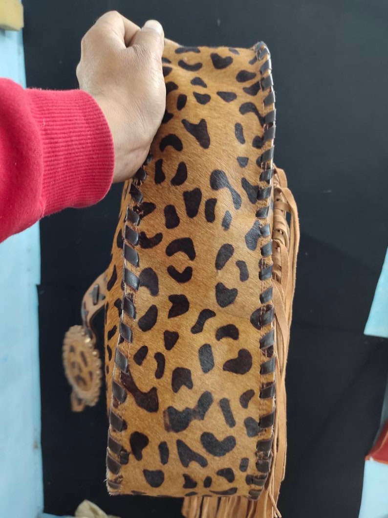 Handmade gypsy leather brown pakistani textile bag