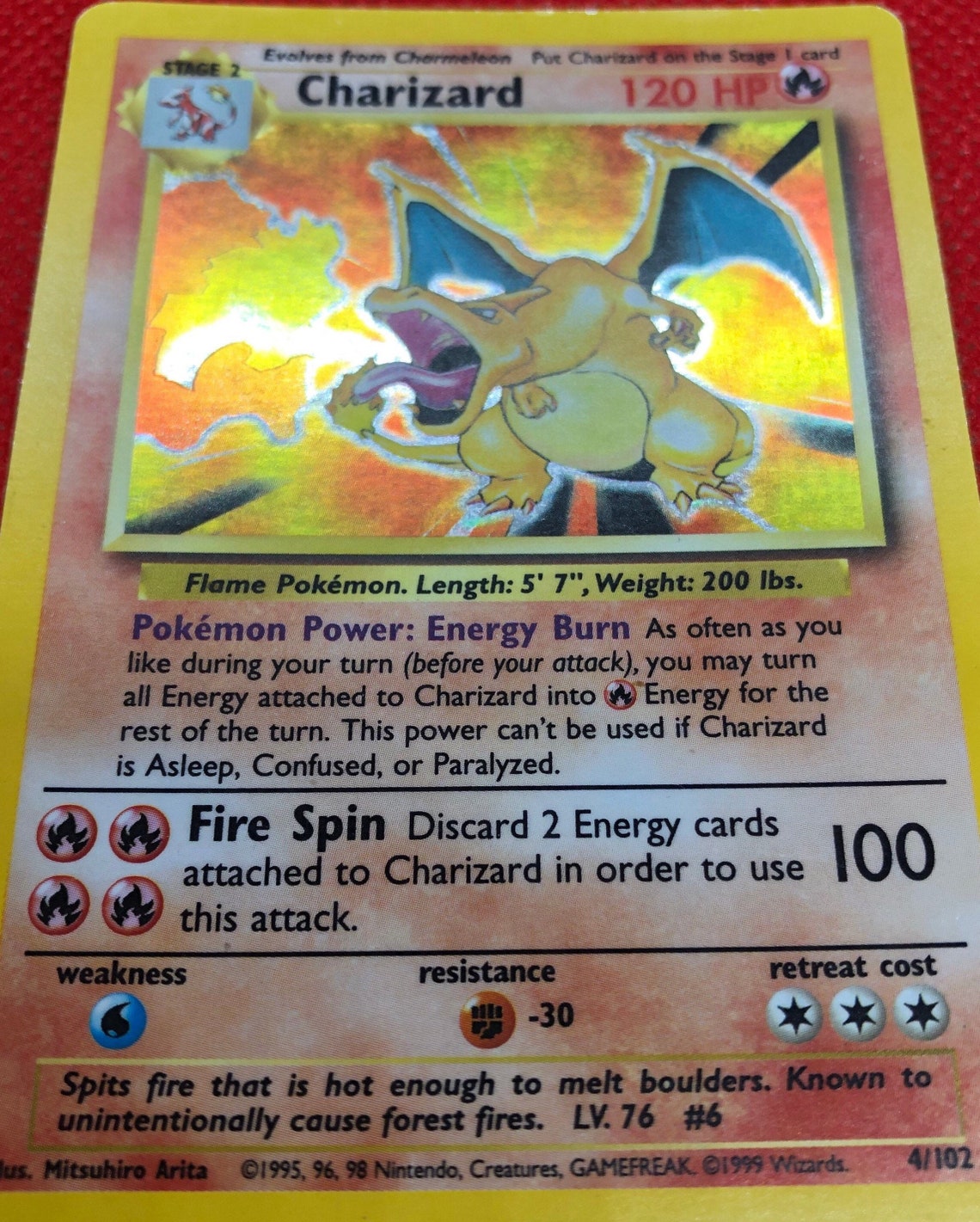 Pokémon-Charizard 4/102 Vintage-Holographic REAL Pokémon Card | Etsy