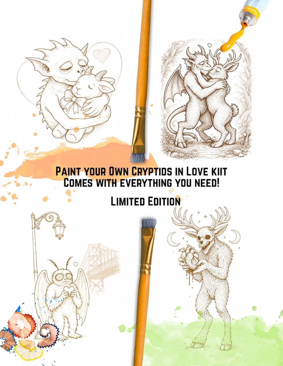 Cryptids in Love Watercolor Art Kit – Beginner Valentine's Day Gift ...