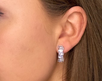 CLIP ON earrings, rhinestone earrings, crystal earrings, for women, hoops, hoop earrings