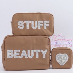 RTS Sew On Patches Cosmetic Toiletry Bag, Makeup Bag, Makeup Pouch, Bridesmaid Gift, Birthday Gift, Gifts For Her