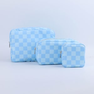 Women's Checkered Cosmetic Pouch – BLUE – CSC