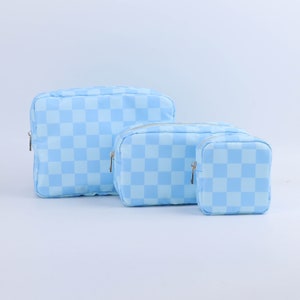 Navy Blue Retro Checkered Makeup Bag — HypeSheriff US