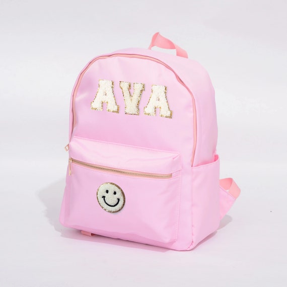 Monongrammed Chenille Letter Patch Pink Backpack-3128