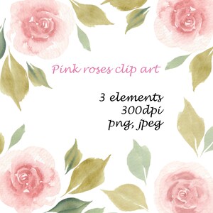 Roses Peinture à la main Aquarelle Clip Art, Floral Design, vintage Flower Graphics, Pink Rose Florals, Usage commercial, Invitations de mariage