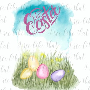 Happy Easter Aquarel Afdrukbare kaart. Direct downloaden. 3000x4000px PNG, Paaseieren sublimatie, Paasontwerpen, Afdrukbaar, Egg Hunt