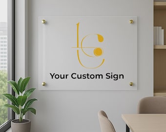 Floating Acrylic Business Logo Sign – Standoff Mounted Custom Office Wall Sign | Modern Salon, Boutique & Reception Decor