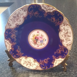 Vintage 1930s Crown Staffordshire Fine bone china Cobalt Blue 6inch saucer