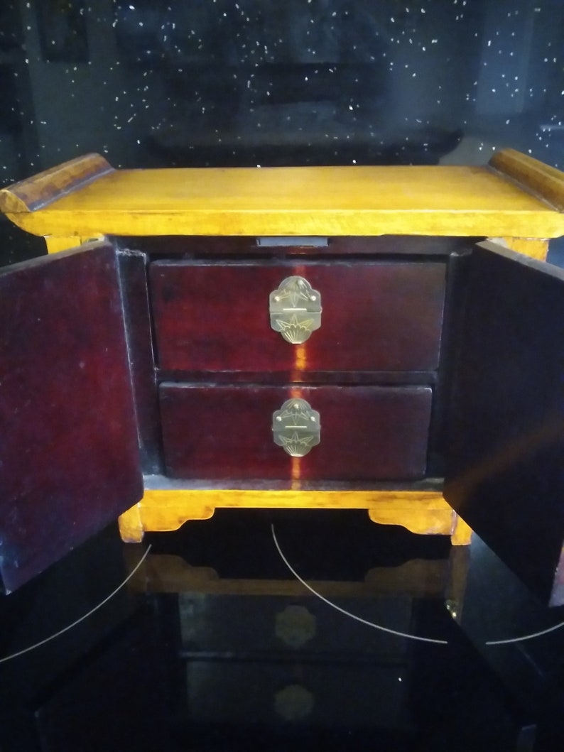 Vintage Chinese Wooden Jewellery Box Decorated With Jade and