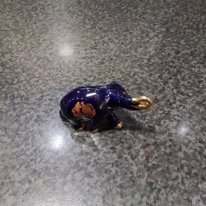 Vintage Limoges Cobalt blue and gold trimmed minature Elephant