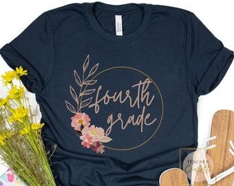 Camisa de maestro de 4to grado, camiseta de maestro de 4to grado, camisa floral de maestro, camisa de equipo de 4to grado, camisas de maestro de 4to grado, equipo de 4to grado