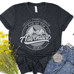 Third Grade Teacher T Shirts, 3rd Grade Shirt Teacher, Adventure Begins 3rd Grade Crew T-Shirt, Hello 3rd Grade Level Team Teacher Shirts
