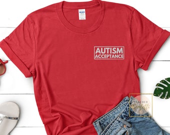 Embroidered Autism Acceptance Shirt, Autism Awareness Shirts Embroidery, Autism Acceptance Red Tshirt, Neurodiversity Shirt, Autism Shirts