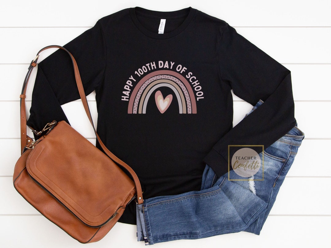 100 Days of School Long Sleeve Shirt, Happy 100th Day Rainbow Long ...