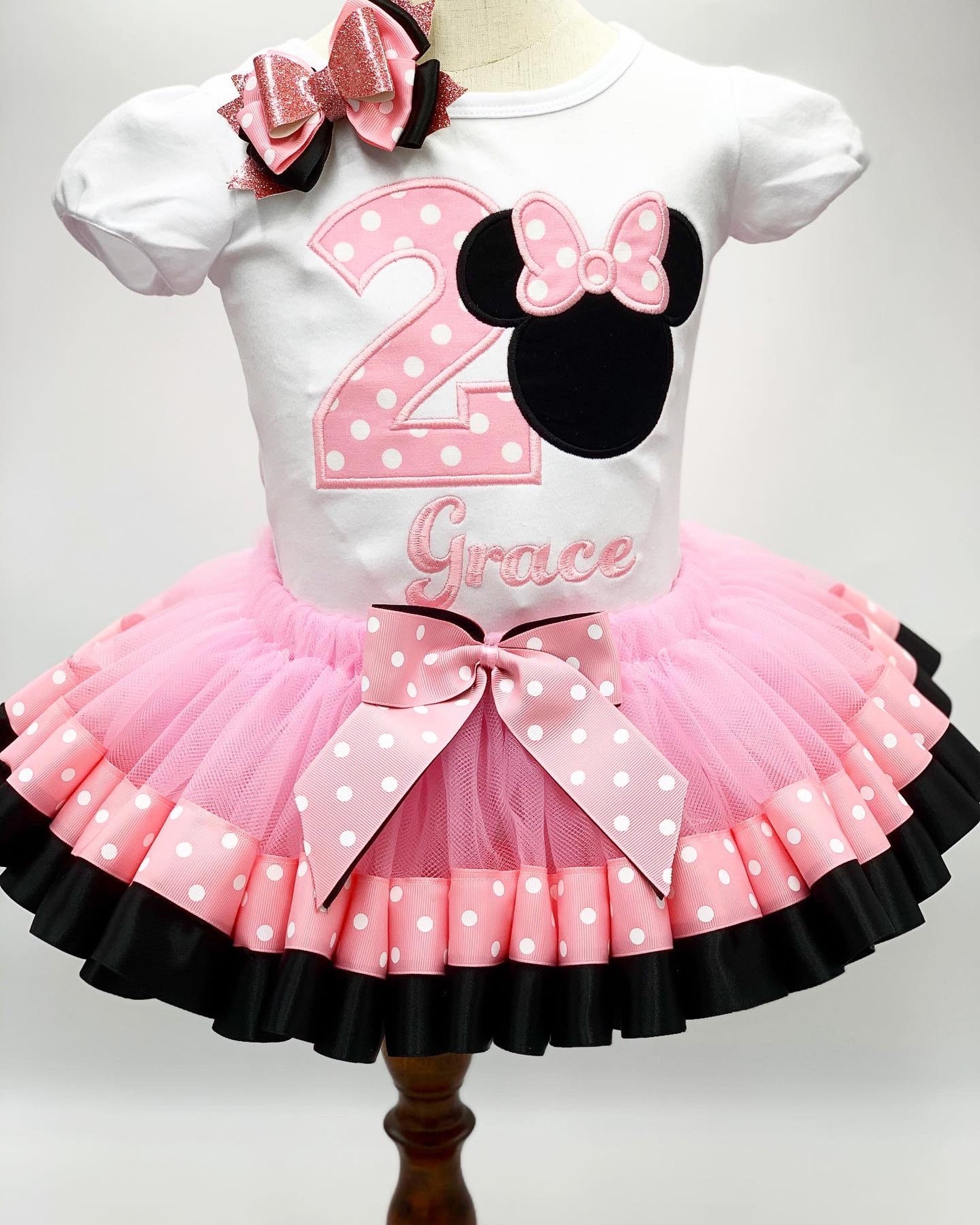Minnie Mouse Birthday Outfit/Double Ribbon Tutu Black Pink Etsy
