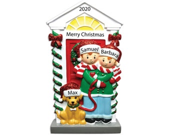 Pet and People Our Family Christmas Ornament Cherry or Blue Green Personalized People /& Paw Print combo with Maple and Walnut Red