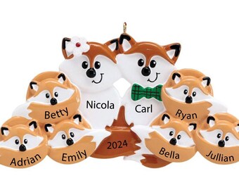Fox Family Ornament Personalized Christmas Ornament Family of 8 Ornament Custom 2025 Christmas Family Ornaments Family of Eight Ornament