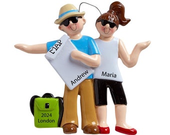 Couple Travel Christmas Ornament Personalized Couple Travelers Gift 2025 Custom Christmas Vacation Ornament, Travel Couple Gift, Family Of 2