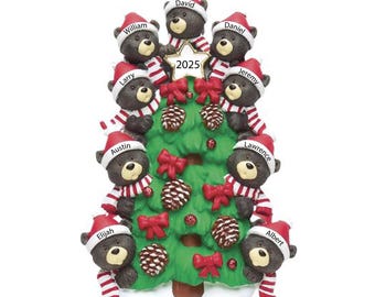 Personalized Christmas Ornaments Family of 9 Ornament Black Bear Family Ornament 2025 Custom Family of Eight Ornament Family Tree Ornament