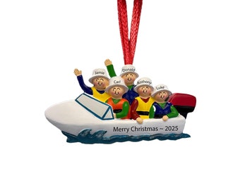 Boat Christmas Ornament Personalized 2025 Family of 5 Boating Ornament Custom Pantoon Gifts Lake Life Gifts, Boat Gifts, Ocean Ornament