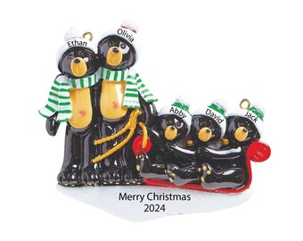 Black Bear Family Personalized Christmas Ornament Family of 5 Ornament Custom 2025 Christmas Family Ornaments Bear Family of Five Ornament