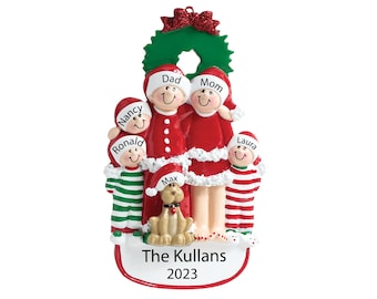 Family Ornament with Dog Personalized Family Christmas Ornament With Pet Custom Family of 5 Ornament With Dog Ornament Family of Five