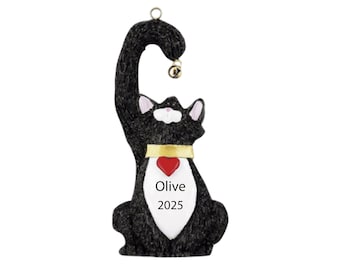 Zwarte kat kerstornament Gepersonaliseerde 2023 cadeaus voor smokingkatten Eerste kerstornament Aangepaste kattenornamenten Gepersonaliseerde kattenornament