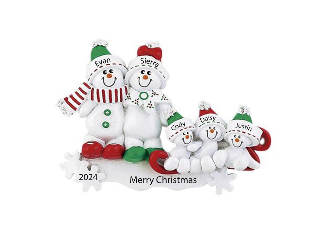 Christma Snowman Family of 5 Ornament Personalized Family Ornament 2025 ...
