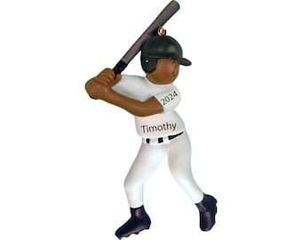 Baseball Ornament Personalized Baseball Player Christmas Ornament Baseball Gifts, Baseball Coach Gifts, Baseball Player Figurine-Darker Skin