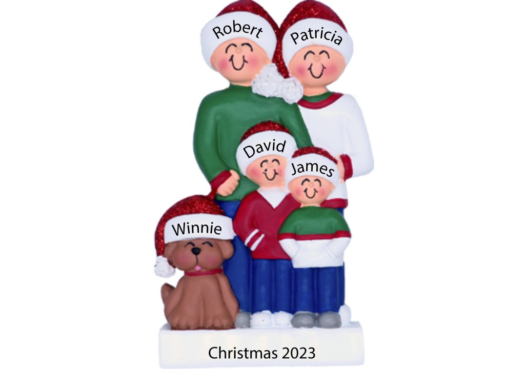 Personalized Family of 4 Christmas Ornament With Dog, Custom Dog Owner ...