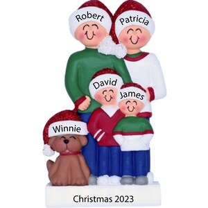 Personalized Family of 4 Christmas Ornament with Dog, Custom Dog Owner Keepsake, Family Ornament with Pet