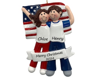 USA Couple Ornament Personalized 2026, American Flag Christmas Ornament, Patriotic Gift for Husband Wife, Best Friends Siblings Couple