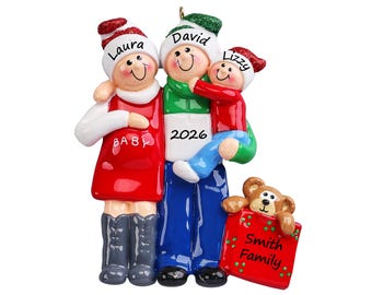 Pregnancy Announcement Ornament Personalized 2026, Baby on the Way Christmas Gift, Family of 3 Growing to 4, Big Brother Sister Keepsake