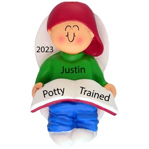 Personalized Toddler Boy Gifts, Christmas Ornament 2025, Potty Trained Babys 2nd Christmas Ornament, Boy Toddler Learning Toilet Ornament