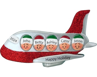 Ornements d'avion, famille de 5 ornements de Noël, ornement de famille personnalisé, ornement de voyage, ornement de Noël 2023, cadeaux d'avion
