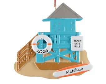 Lifeguard Ornament Personalized 2026, Beach Lifeguard Tower Christmas Gift, Ocean Rescue Keepsake for Beach Patrol Summer Job