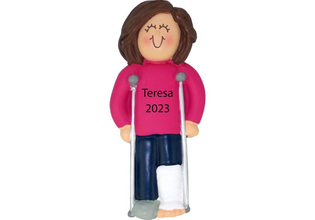 Broken Leg Ornament, Personalized Crutches Ornament, Gifts for Woman