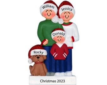 Family Christmas Ornament With Dog, Family Ornament With Dog, Family Of 4 Christmas Ornament, Family Ornament With Pets, Pet Lover Gift 2023