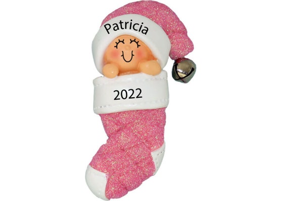 Newborn Ornament Personalized Baby Christmas Ornament 2025 Baby Girl in Stocking Ornament Babys First ornament Infant ornament Name ornament