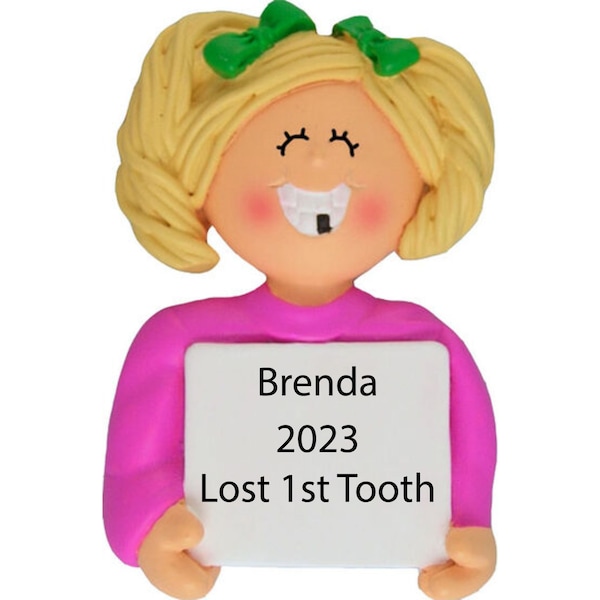 Personalized Christmas Ornaments for Kids, Gift for Children 2023, Lost a Tooth Ornament-Girl Missing First Tooth Ornament-Tooth Fairy Gifts